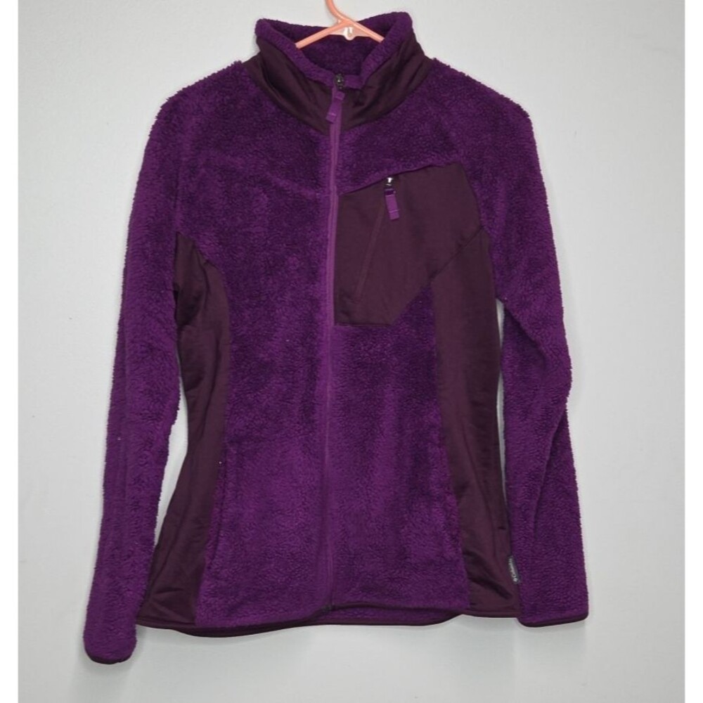 Columbia Full Zip Fleece jacket Womens Size L Purple Long Sleeve Two Tone EUC